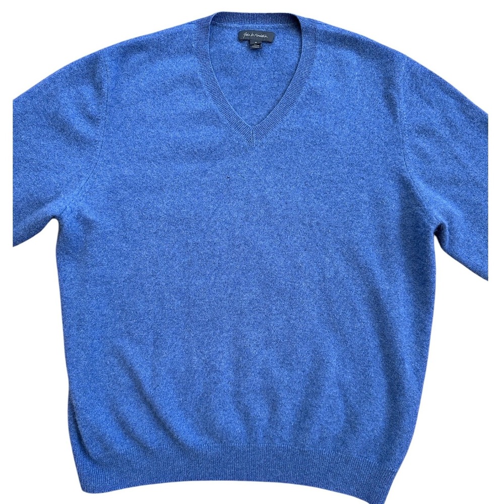 John W. Nordstrom Cashmere V-Neck Sweater Mens Medium Blue Fair Condition Hole